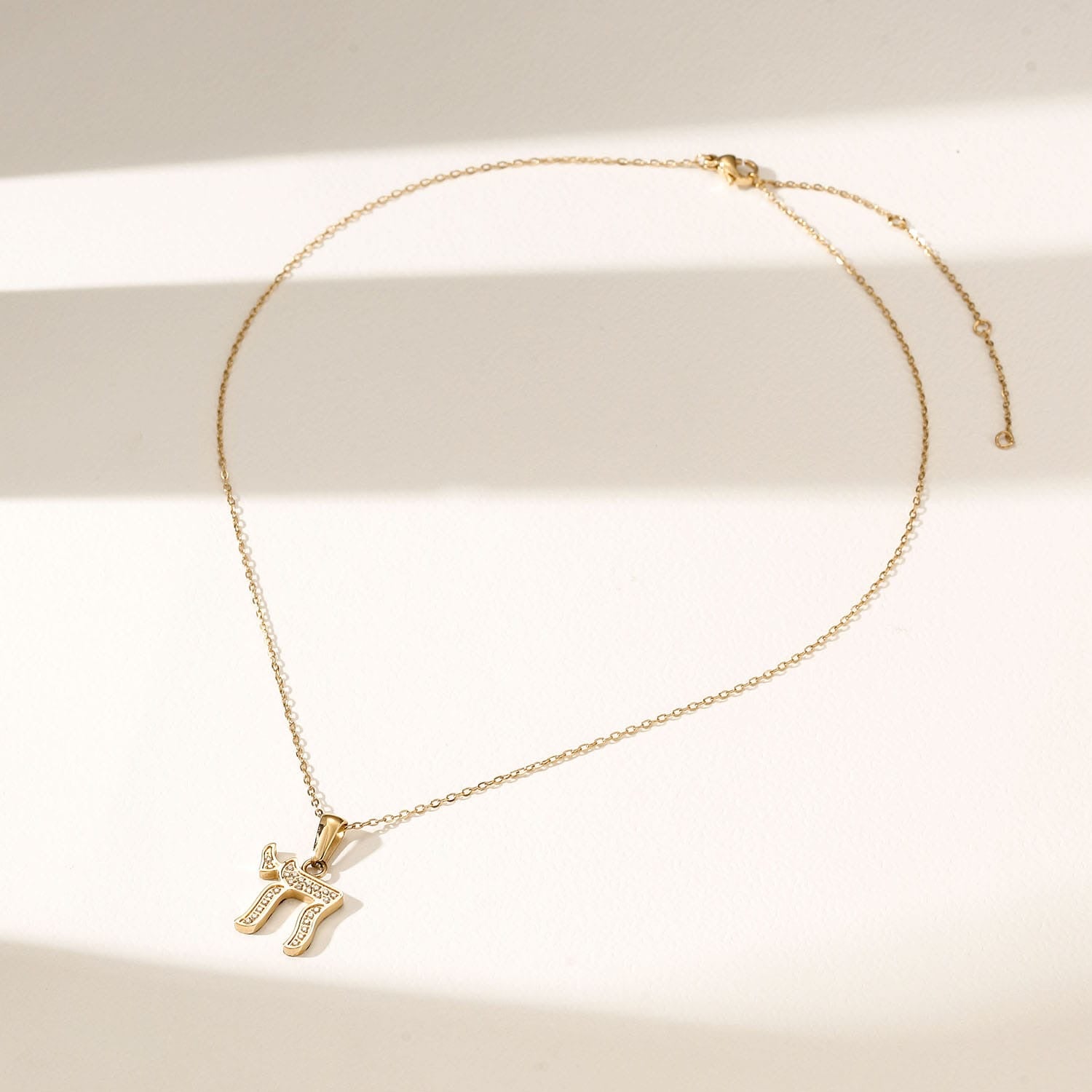 Large Gold Chai with Cubics