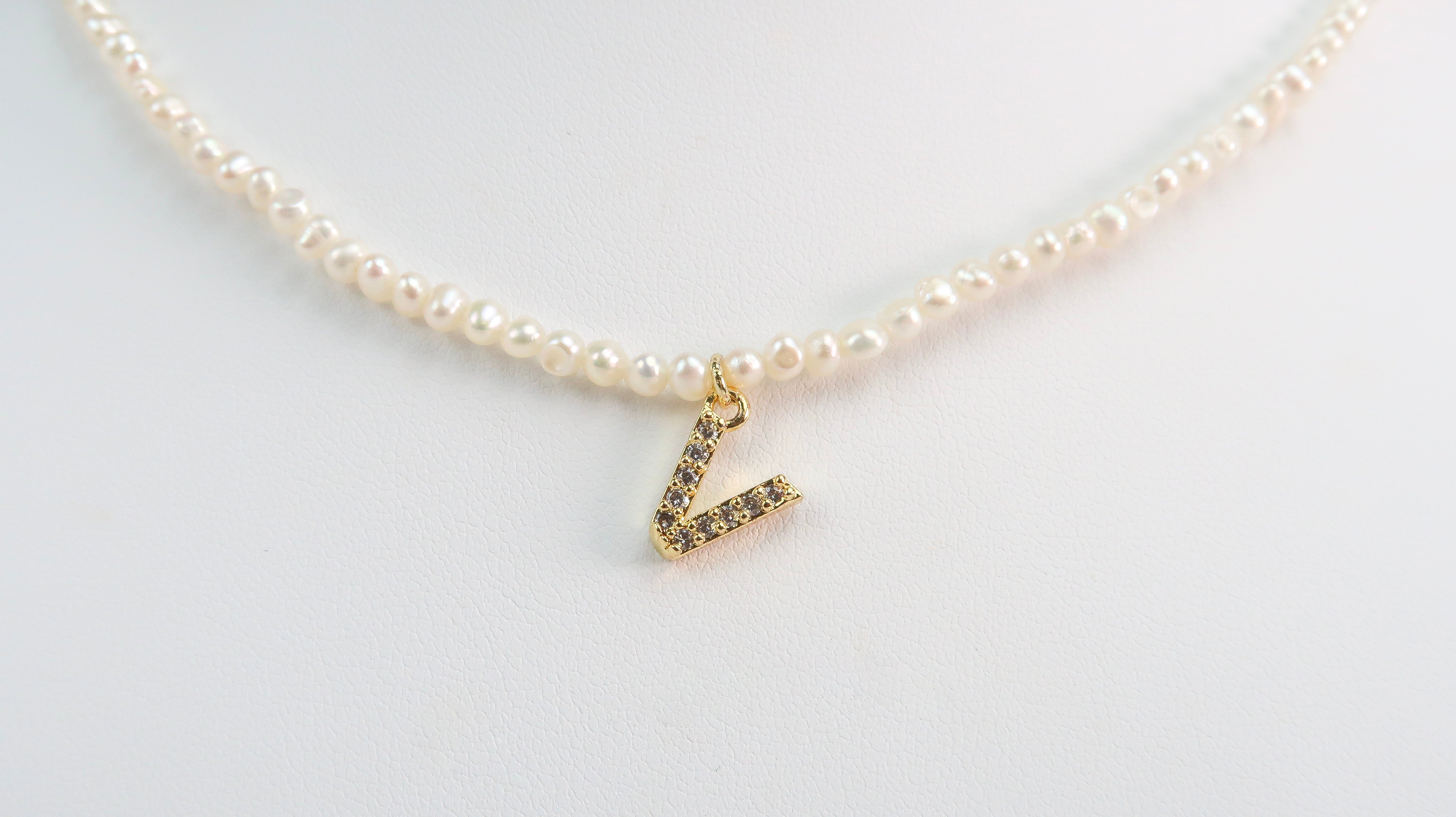 V Necklace with Cubic Letter