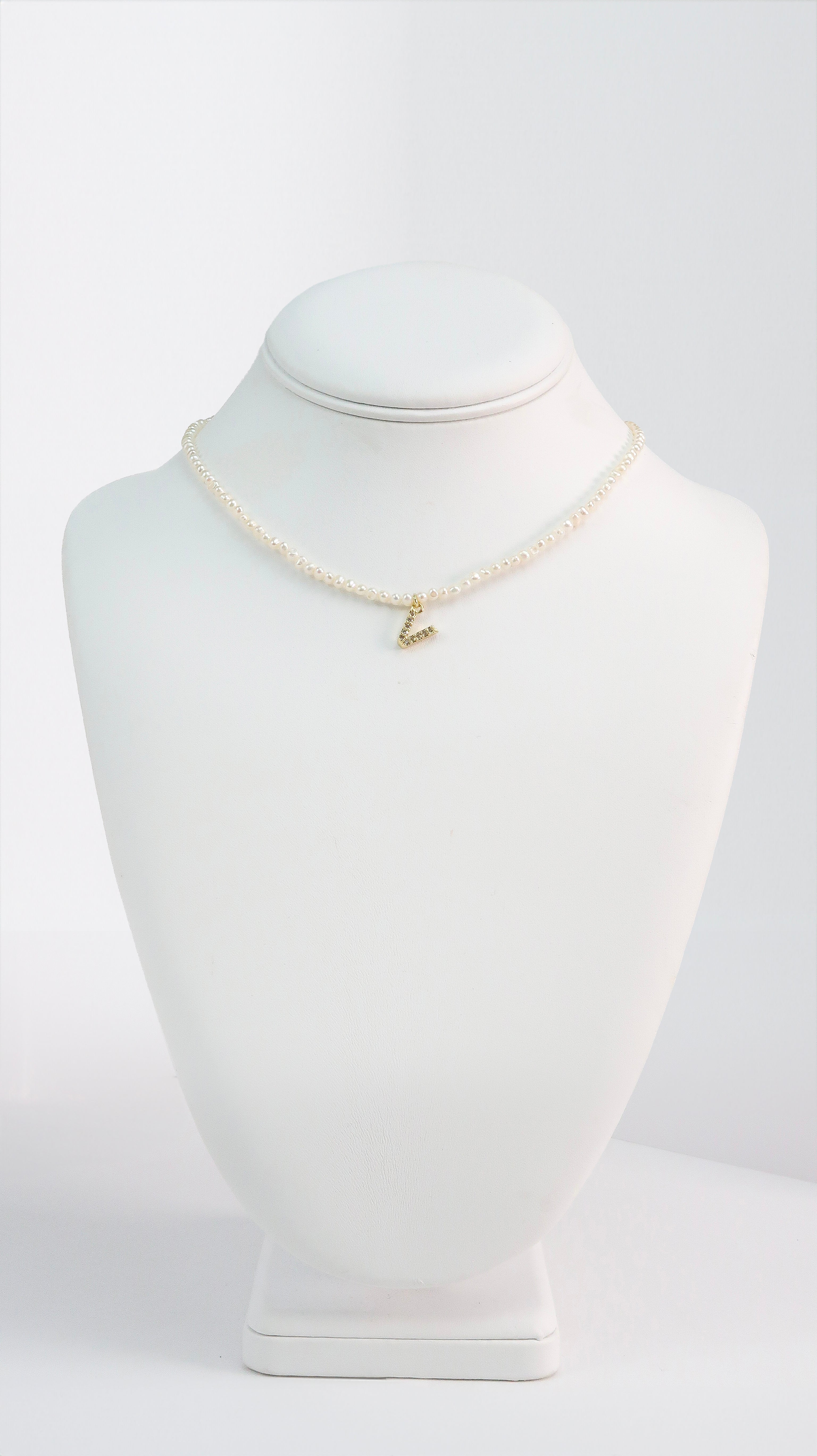 V Necklace with Cubic Letter